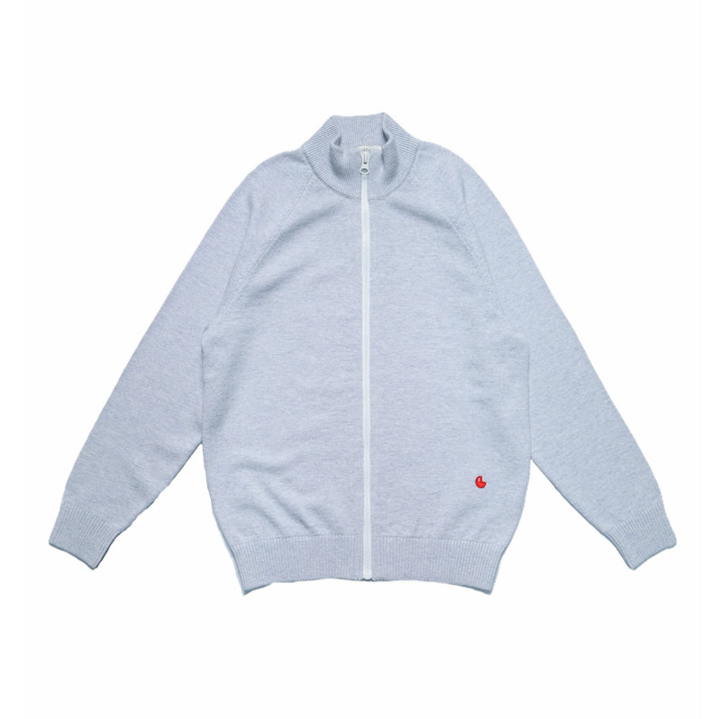 Zipped light grey cashmere wool blend cardigan