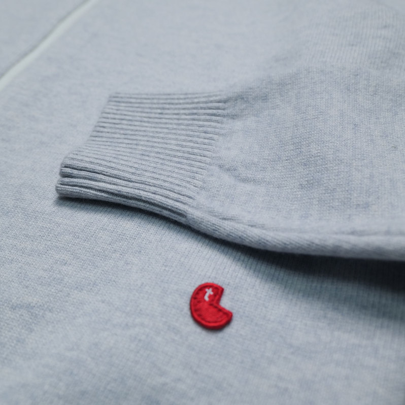 Zipped light grey cashmere wool blend cardigan