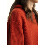 Ribbed flat-neck wool hoodie