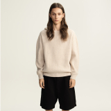 Ribbed flat-neck wool hoodie