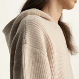 Ribbed flat-neck wool hoodie